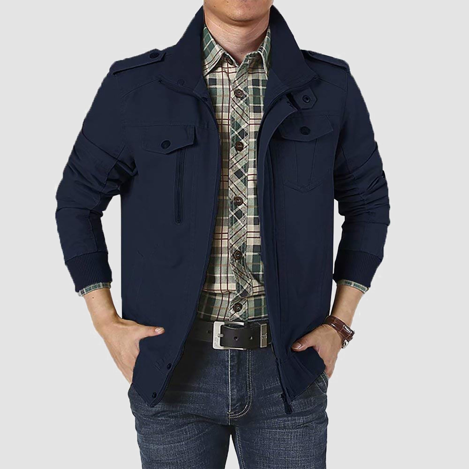 Men's Lightweight Cotton Military Bomber Jacket - Stylish Zip-Up Outerwear