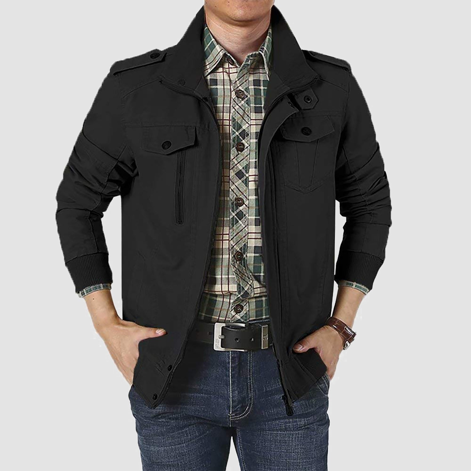 Men's Lightweight Cotton Military Bomber Jacket - Stylish Zip-Up Outerwear