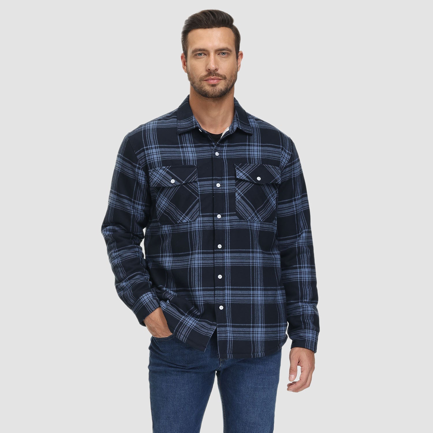 Men's Fleece-Lined Flannel Shirt Jacket - Warm Cotton Winter Coat for Ultimate Comfort