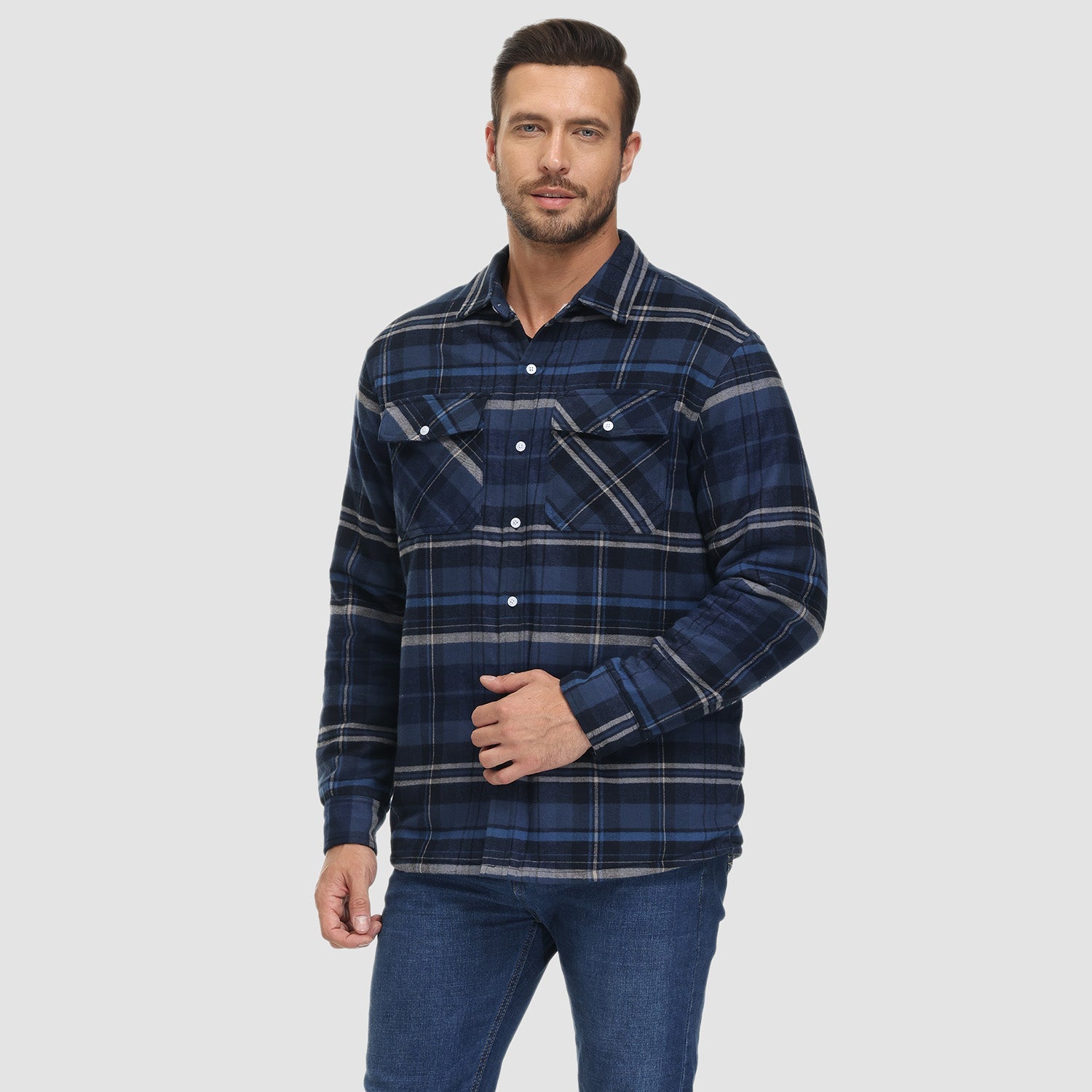 Men's Fleece-Lined Flannel Shirt Jacket - Warm Cotton Winter Coat for Ultimate Comfort