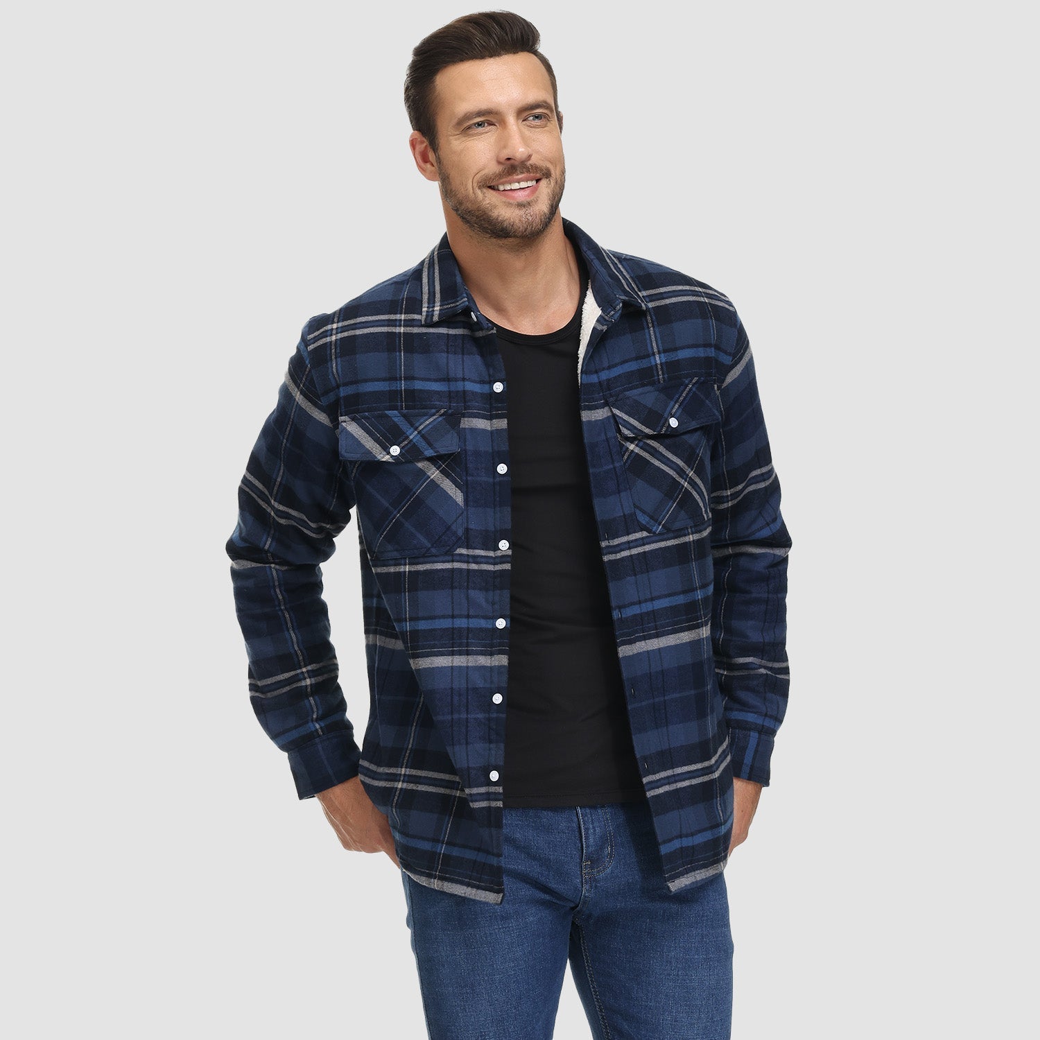 Men's Fleece-Lined Flannel Shirt Jacket - Warm Cotton Winter Coat for Ultimate Comfort