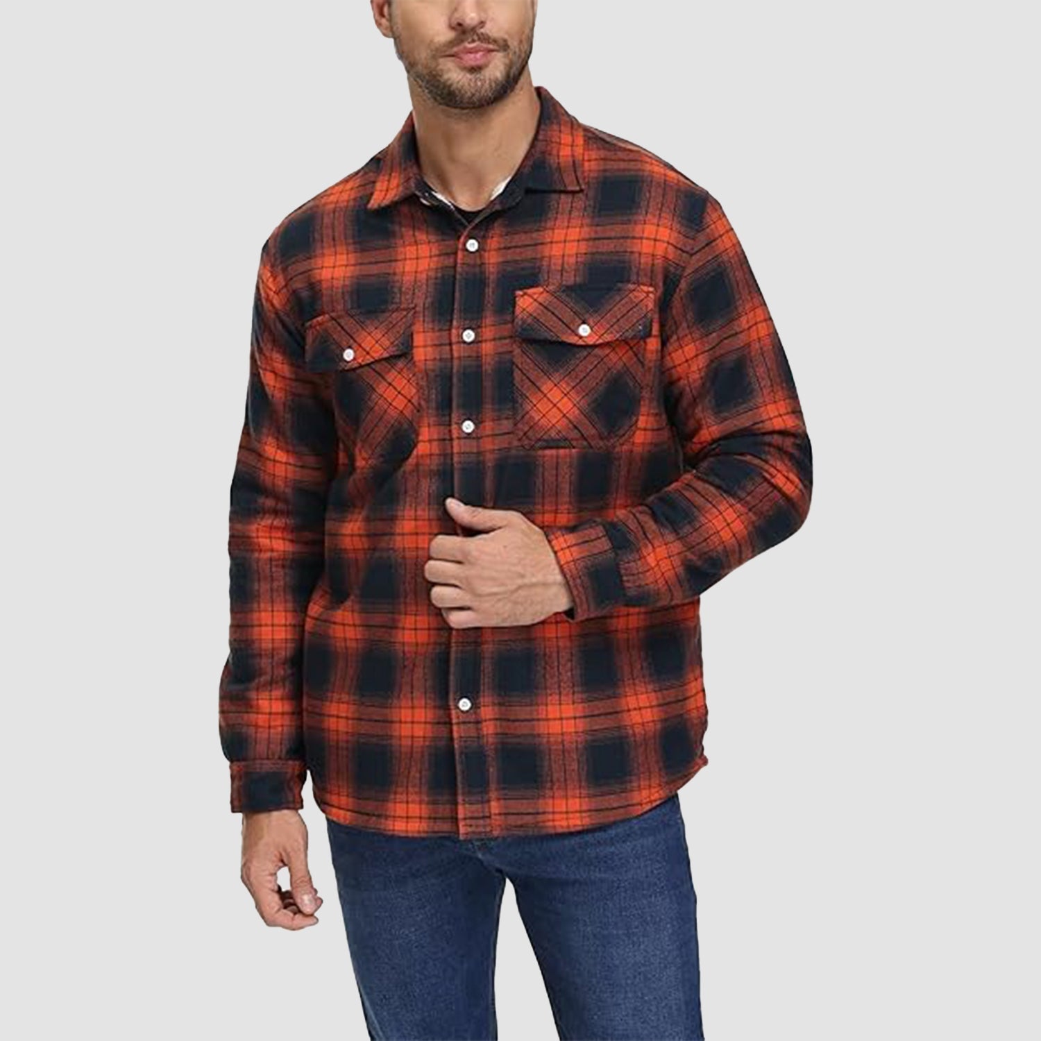 Men's Fleece-Lined Flannel Shirt Jacket - Warm Cotton Winter Coat for Ultimate Comfort