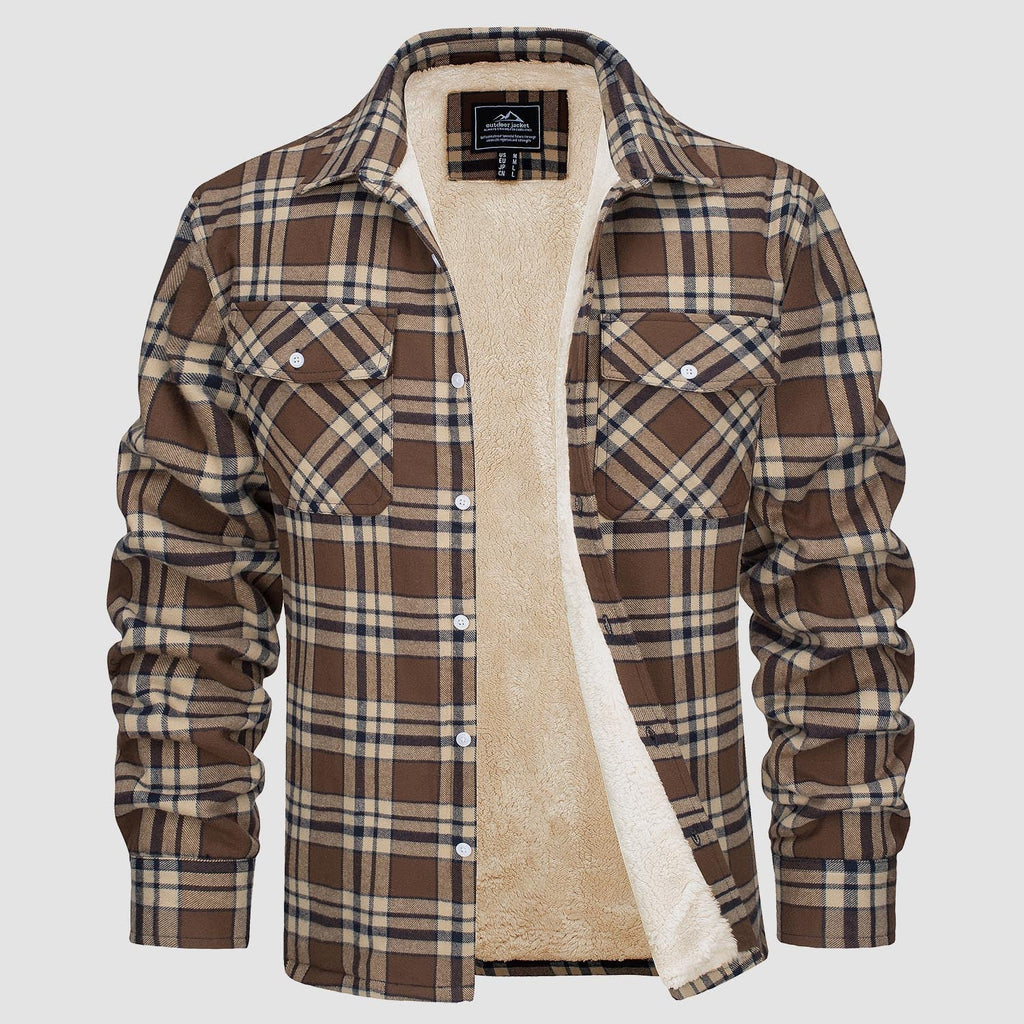 Men's Fleece-Lined Flannel Shirt Jacket - Warm Cotton Winter Coat for Ultimate Comfort