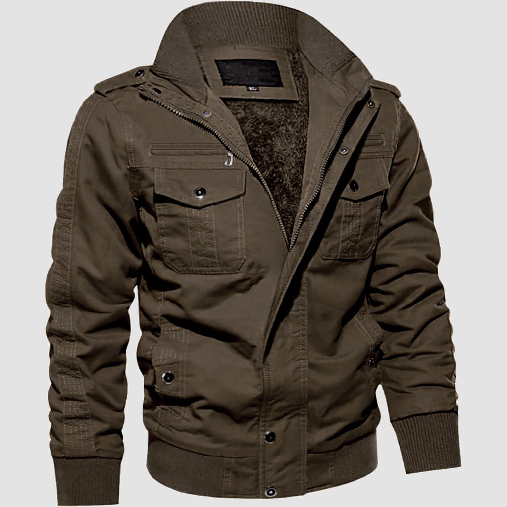 Men's Winter Tactical Cargo Jacket - Fleece Lined Military Coat for Cold Weather
