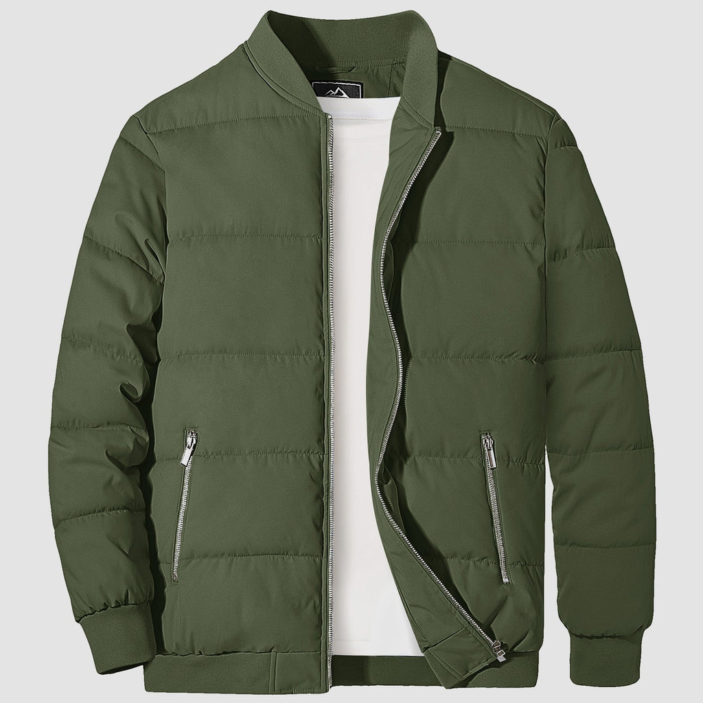 Men's Quilted Bomber Puffer Jacket - Warm, Windproof Outerwear for Ultimate Comfort and Style