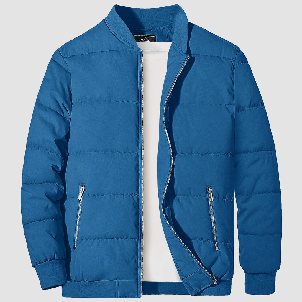 Men's Quilted Bomber Puffer Jacket - Warm, Windproof Outerwear for Ultimate Comfort and Style