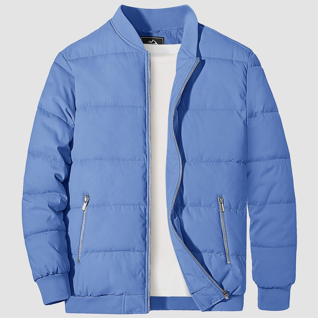 Men's Quilted Bomber Puffer Jacket - Warm, Windproof Outerwear for Ultimate Comfort and Style