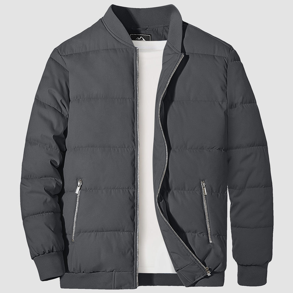 Men's Quilted Bomber Puffer Jacket - Warm, Windproof Outerwear for Ultimate Comfort and Style