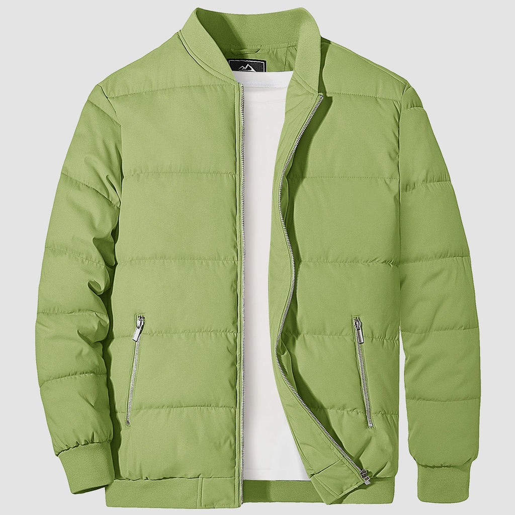 Men's Quilted Bomber Puffer Jacket - Warm, Windproof Outerwear for Ultimate Comfort and Style