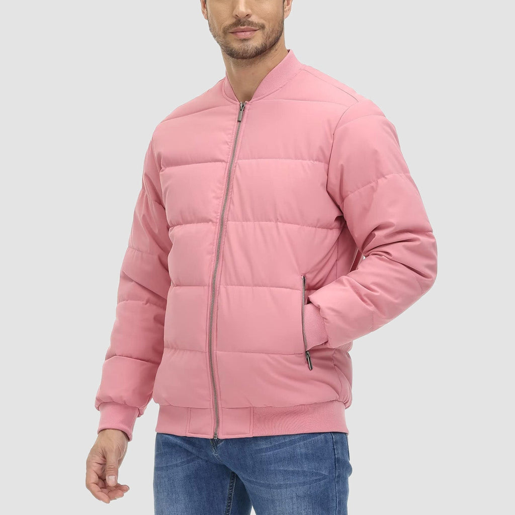 Men's Quilted Bomber Puffer Jacket - Warm, Windproof Outerwear for Ultimate Comfort and Style