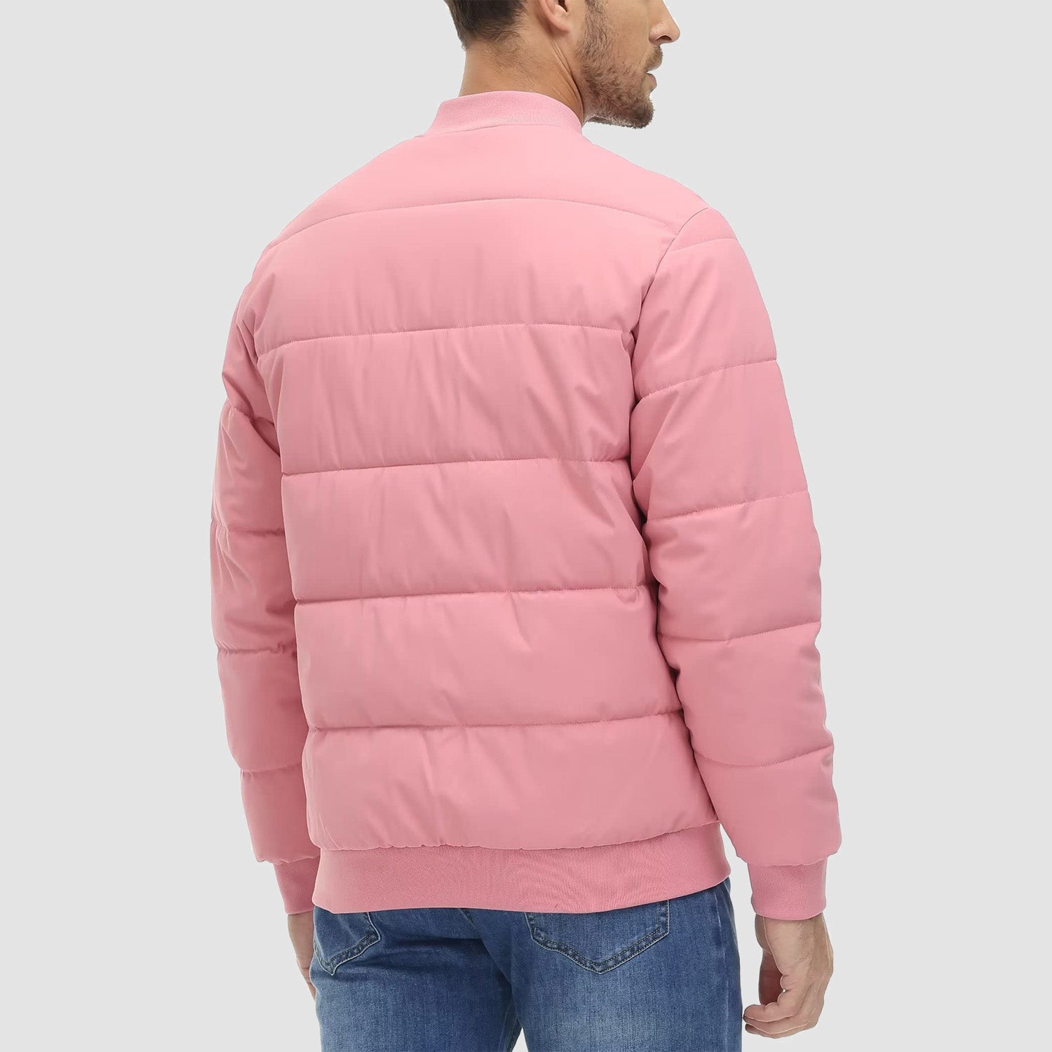 Men's Quilted Bomber Puffer Jacket - Warm, Windproof Outerwear for Ultimate Comfort and Style