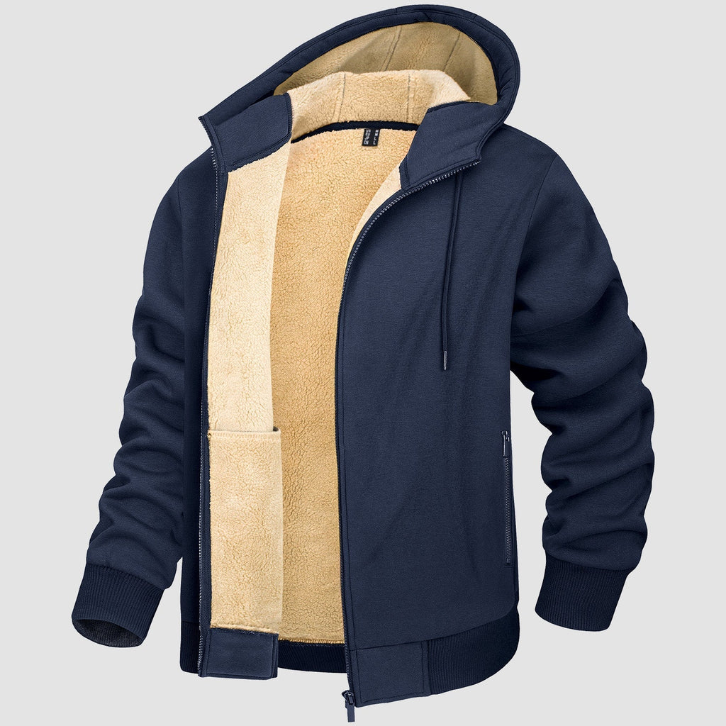 Men's Warm Fleece Lined Zipper Hoodie Jacket - Cozy Winter Coat for Ultimate Comfort