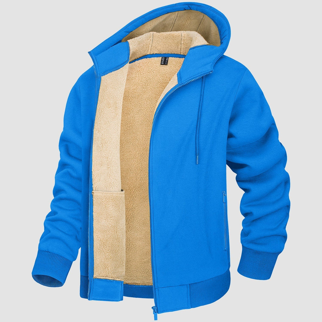 Men's Warm Fleece Lined Zipper Hoodie Jacket - Cozy Winter Coat for Ultimate Comfort