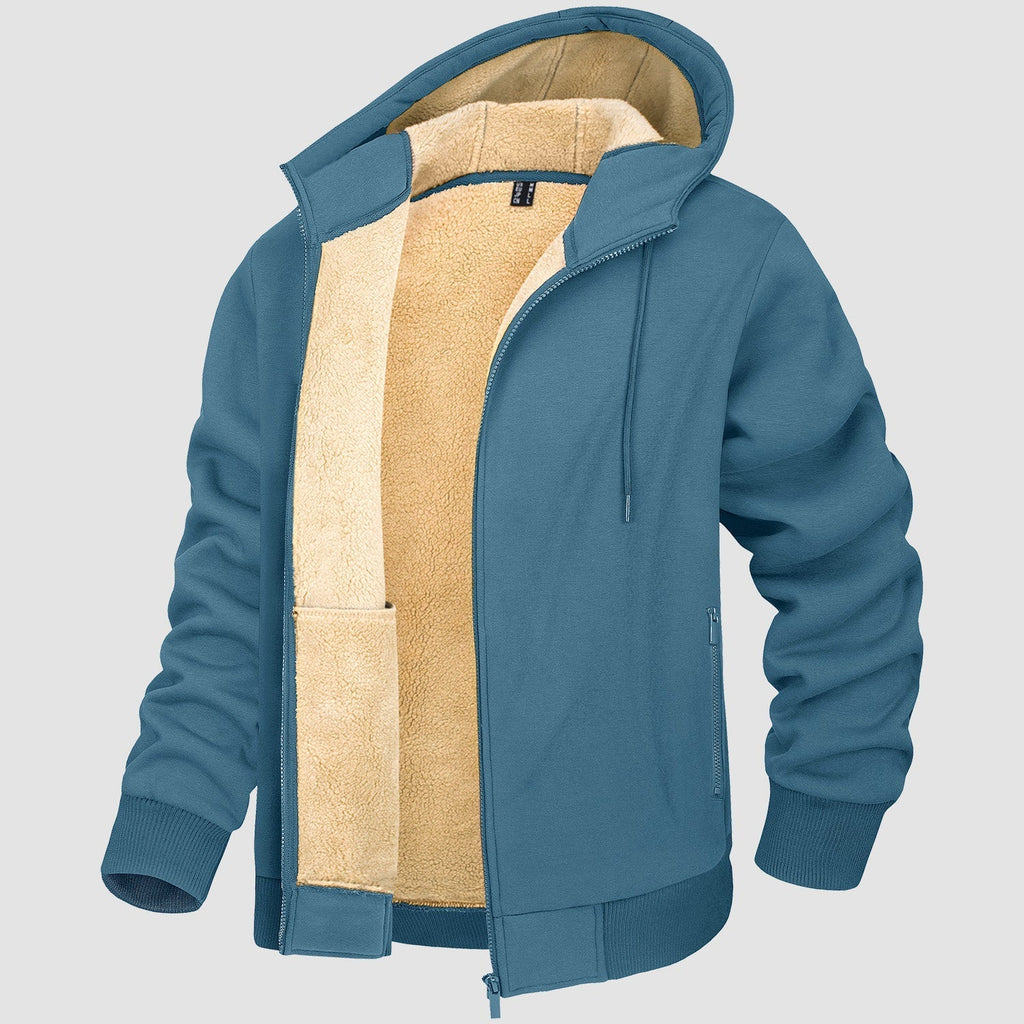 Men's Warm Fleece Lined Zipper Hoodie Jacket - Cozy Winter Coat for Ultimate Comfort
