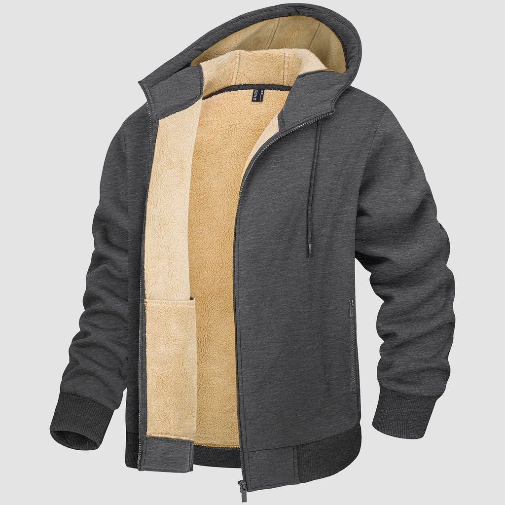 Men's Warm Fleece Lined Zipper Hoodie Jacket - Cozy Winter Coat for Ultimate Comfort