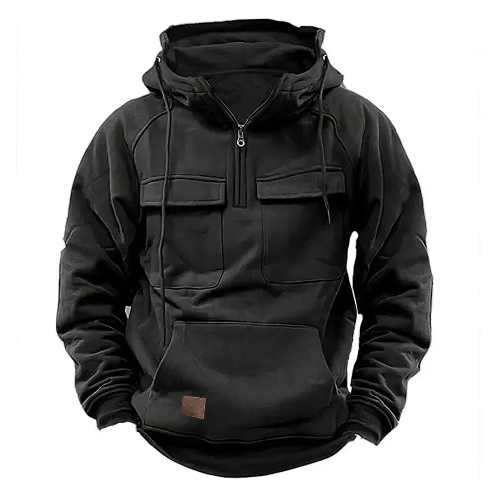 Men's Utility Hoodie with Zipper & Chest Pocket - Stylish, Functional Outerwear