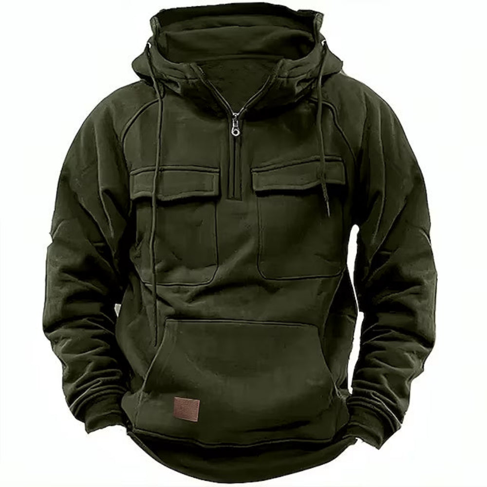 Men's Utility Hoodie with Zipper & Chest Pocket - Stylish, Functional Outerwear