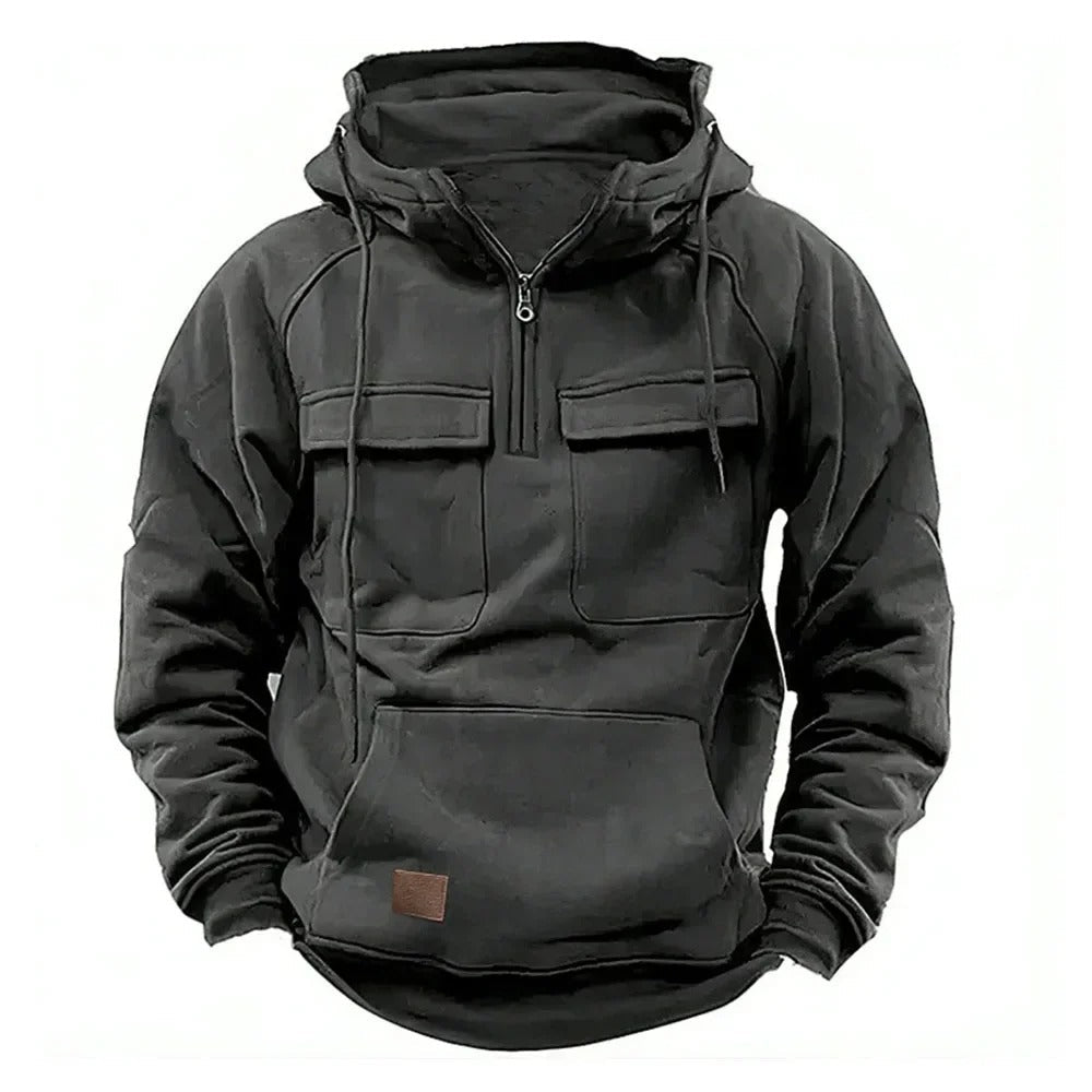 Men's Utility Hoodie with Zipper & Chest Pocket - Stylish, Functional Outerwear