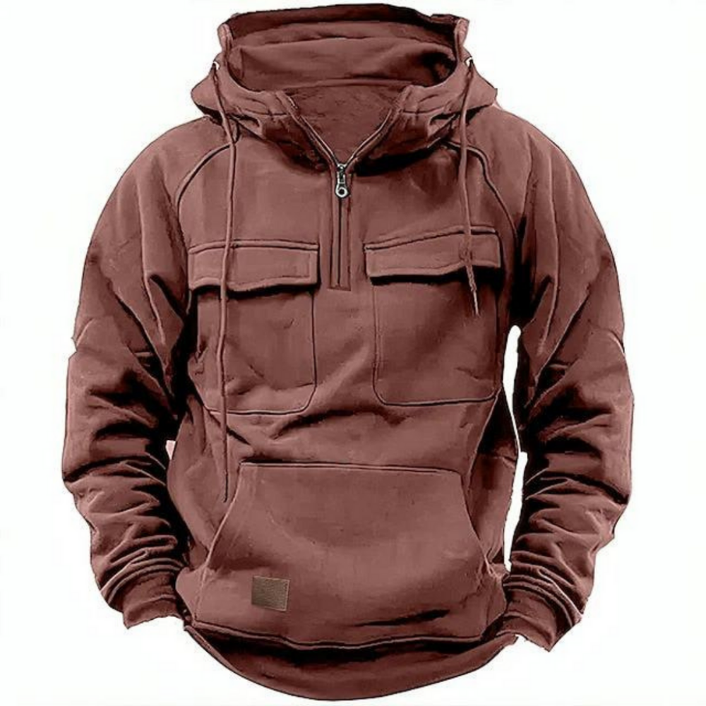Men's Utility Hoodie with Zipper & Chest Pocket - Stylish, Functional Outerwear