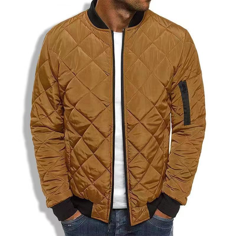 Men's Lightweight Quilted Bomber Jacket with Stylish Diamond Stitching - Perfect for All Seasons