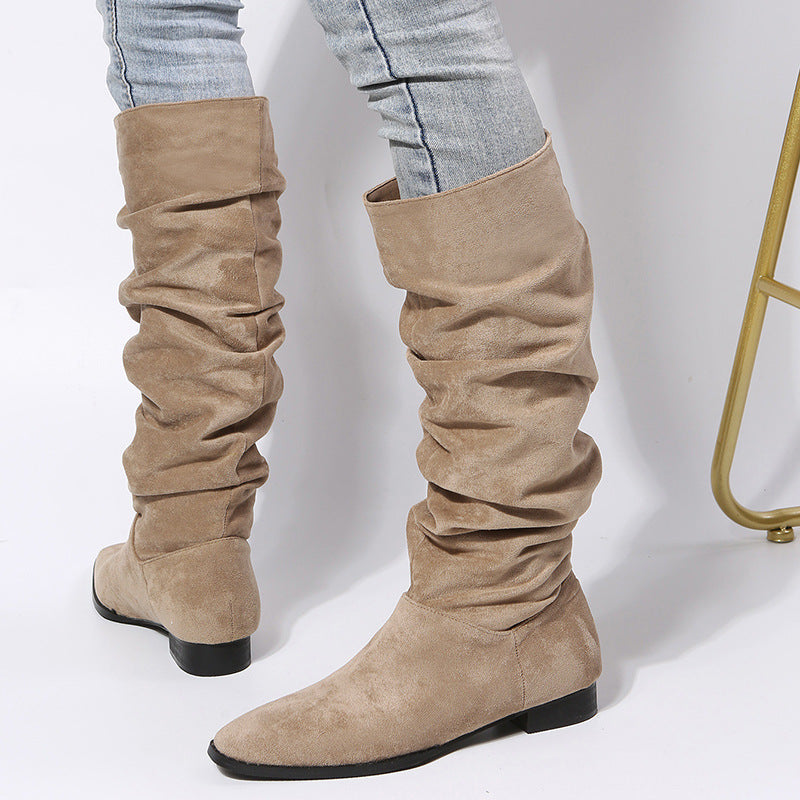Stylish Women's Knee High Boots - Pointed Toe Design & Comfortable Flat Sole