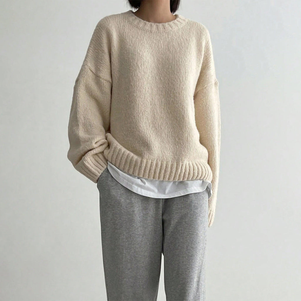 Cozy Women's Oversized Knit Jumper - Crew Neck & Ribbed Trim Sweater for Ultimate Comfort