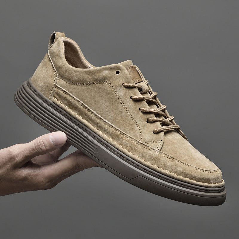 Men's Casual Lace-Up Sneakers with Contrast Sole & Raised Stitching - Stylish, Comfortable Footwear for Everyday Wear