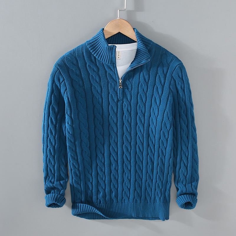 Men's Classic Cable Knit Half-Zip Jumper - Textured Design for Comfort & Style