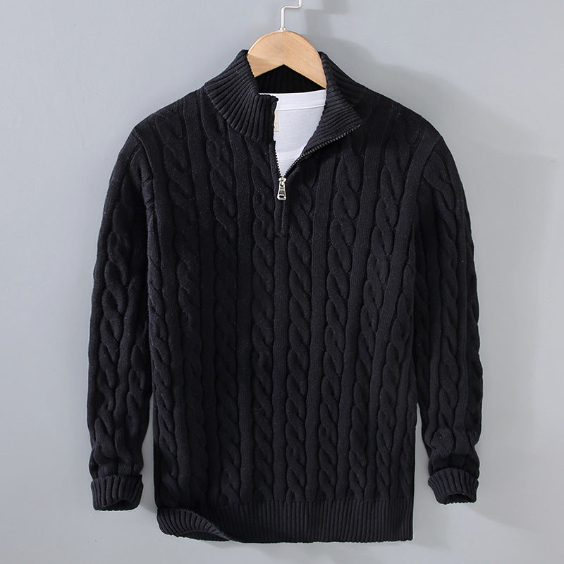 Men's Classic Cable Knit Half-Zip Jumper - Textured Design for Comfort & Style