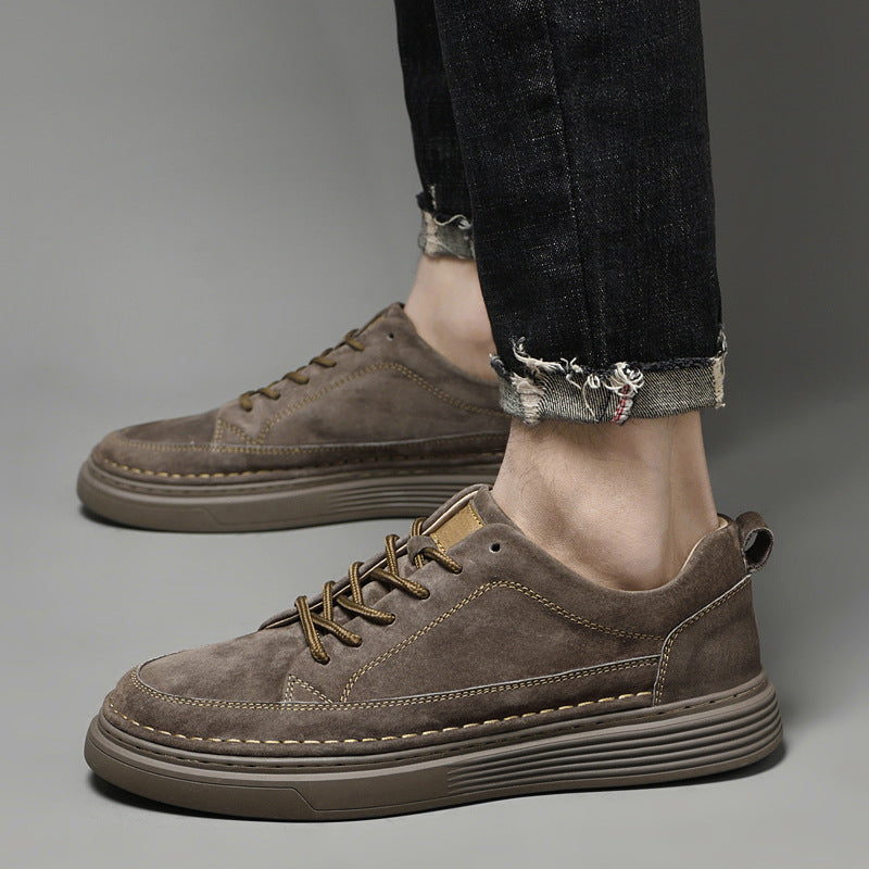 Men's Casual Lace-Up Sneakers with Contrast Sole & Raised Stitching - Stylish, Comfortable Footwear for Everyday Wear