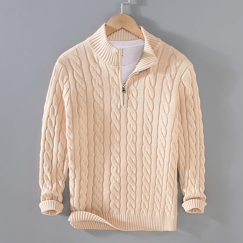 Men's Classic Cable Knit Half-Zip Jumper - Textured Design for Comfort & Style