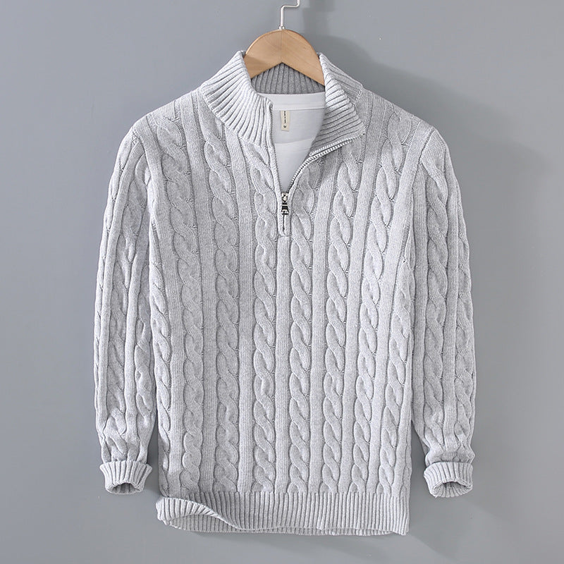 Men's Classic Cable Knit Half-Zip Jumper - Textured Design for Comfort & Style