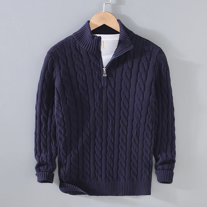 Men's Classic Cable Knit Half-Zip Jumper - Textured Design for Comfort & Style