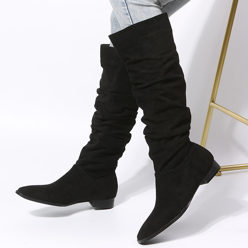 Stylish Women's Knee High Boots - Pointed Toe Design & Comfortable Flat Sole