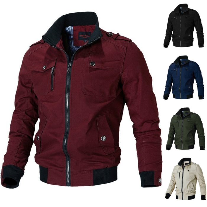 Men's Lightweight Utility Bomber Jacket with Zipper Pockets - Stylish & Functional Outerwear