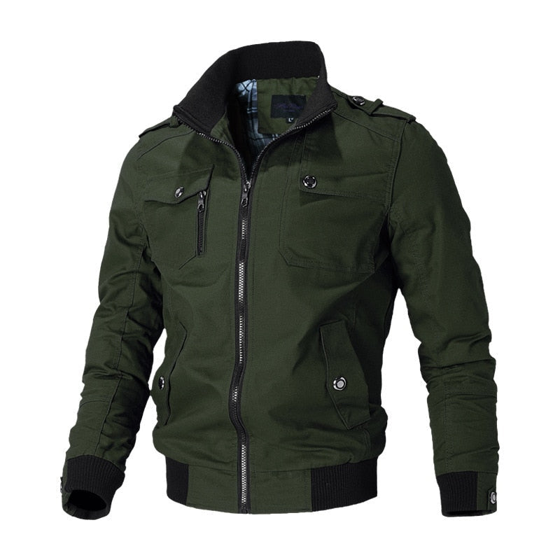 Men's Lightweight Utility Bomber Jacket with Zipper Pockets - Stylish & Functional Outerwear