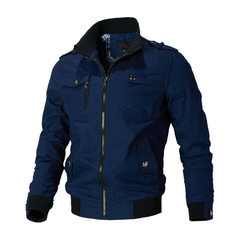 Men's Lightweight Utility Bomber Jacket with Zipper Pockets - Stylish & Functional Outerwear