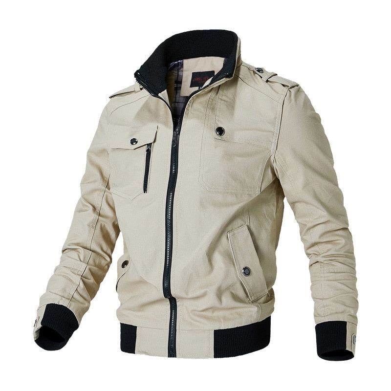 Men's Lightweight Utility Bomber Jacket with Zipper Pockets - Stylish & Functional Outerwear