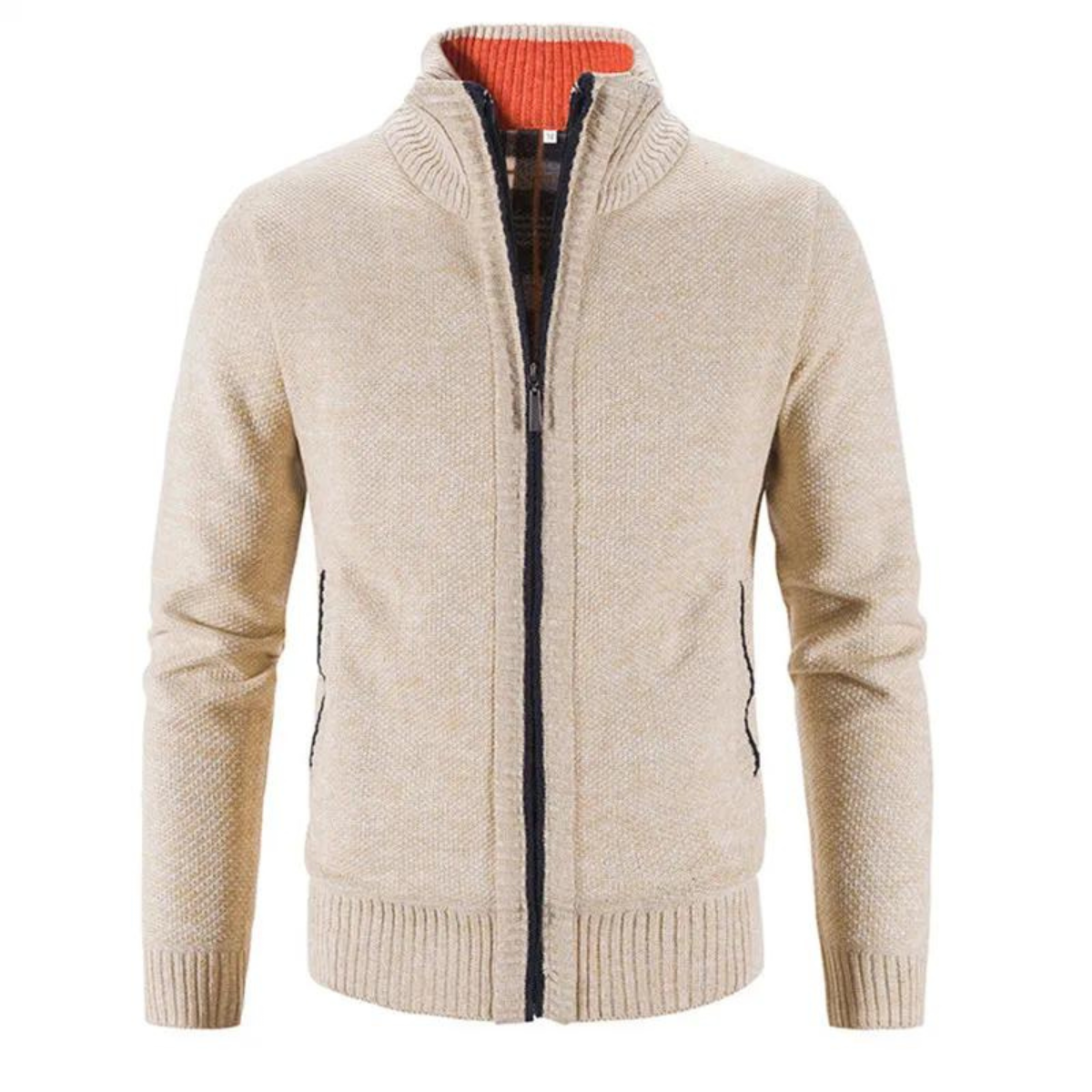 Men's Stylish Structured Zip-Up Cardigan with Mock Neck & Contrast Trim - Perfect for Casual & Smart Outfits