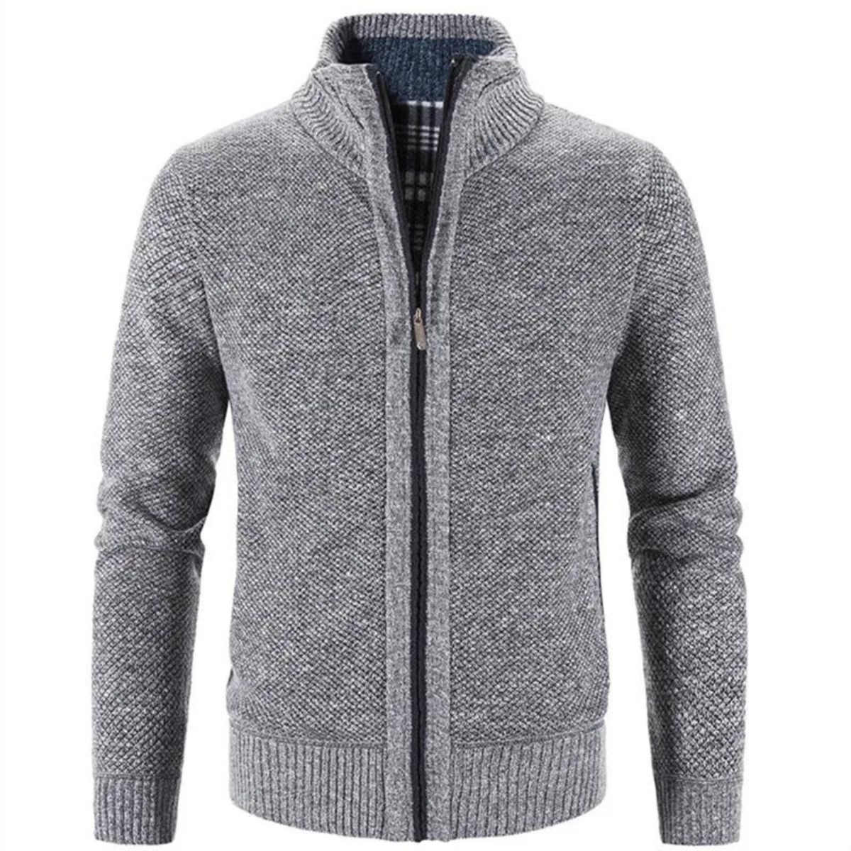 Men's Stylish Structured Zip-Up Cardigan with Mock Neck & Contrast Trim - Perfect for Casual & Smart Outfits