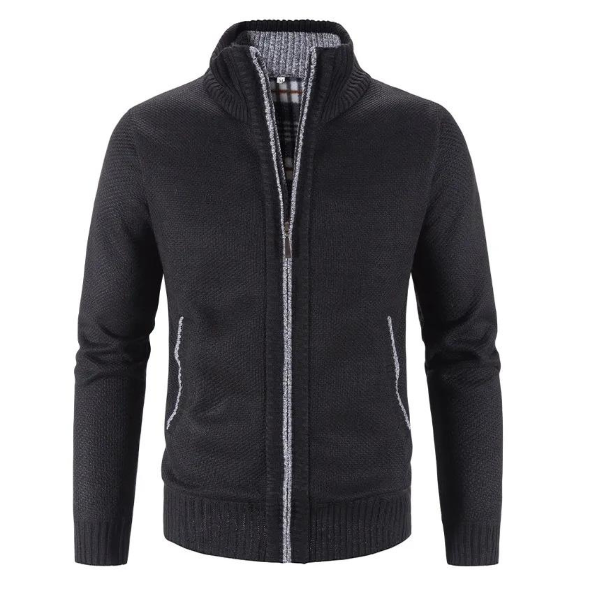 Men's Stylish Structured Zip-Up Cardigan with Mock Neck & Contrast Trim - Perfect for Casual & Smart Outfits