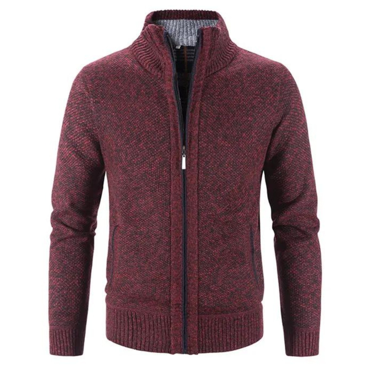 Men's Stylish Structured Zip-Up Cardigan with Mock Neck & Contrast Trim - Perfect for Casual & Smart Outfits