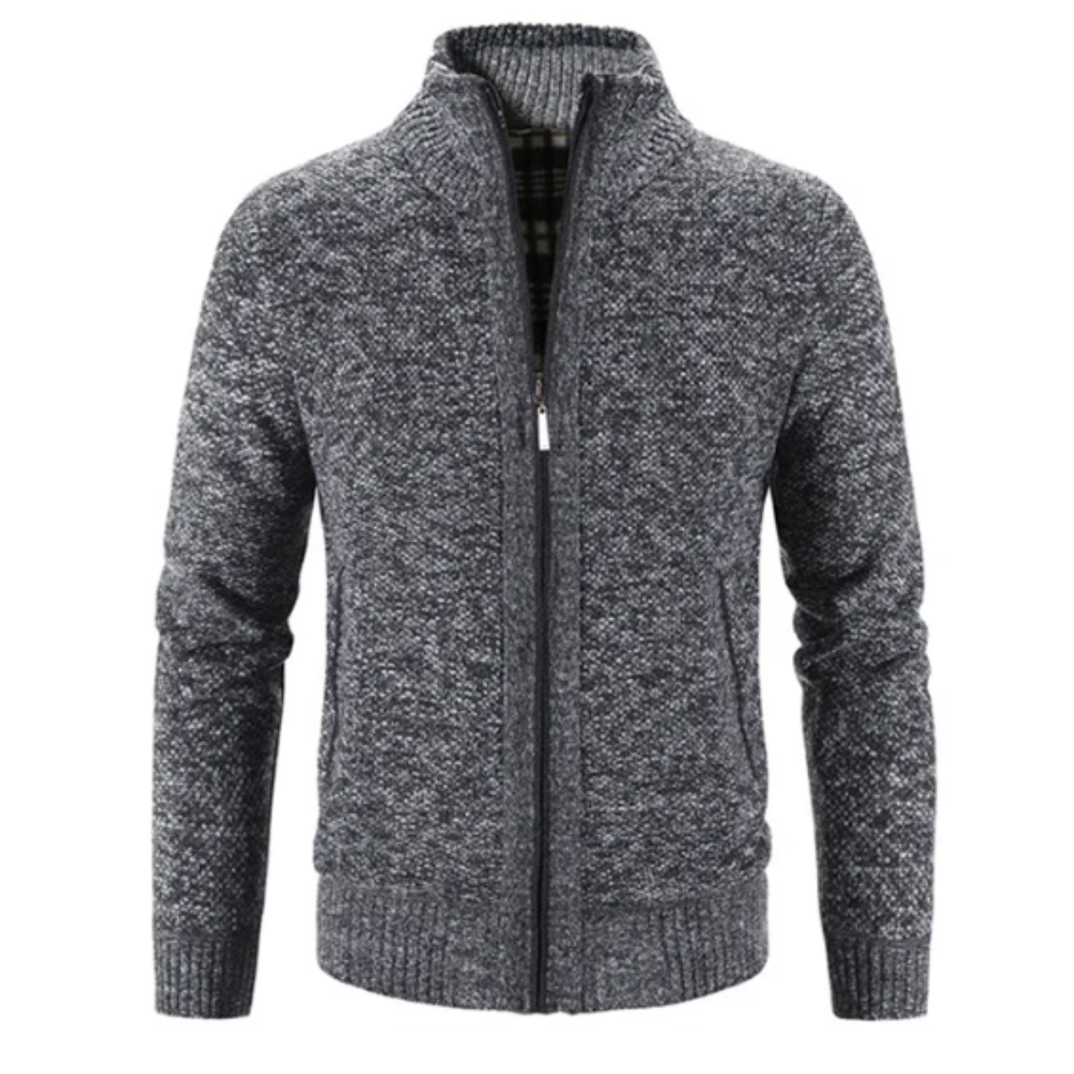 Men's Stylish Structured Zip-Up Cardigan with Mock Neck & Contrast Trim - Perfect for Casual & Smart Outfits