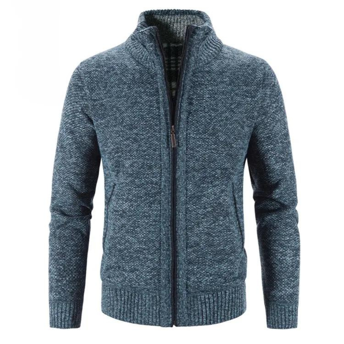 Men's Stylish Structured Zip-Up Cardigan with Mock Neck & Contrast Trim - Perfect for Casual & Smart Outfits