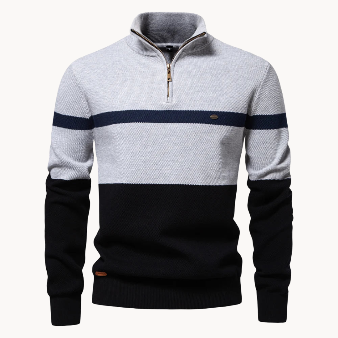 Men's Modern Color Block Quarter-Zip Jumper - Stylish & Comfortable Sweater for Casual Wear