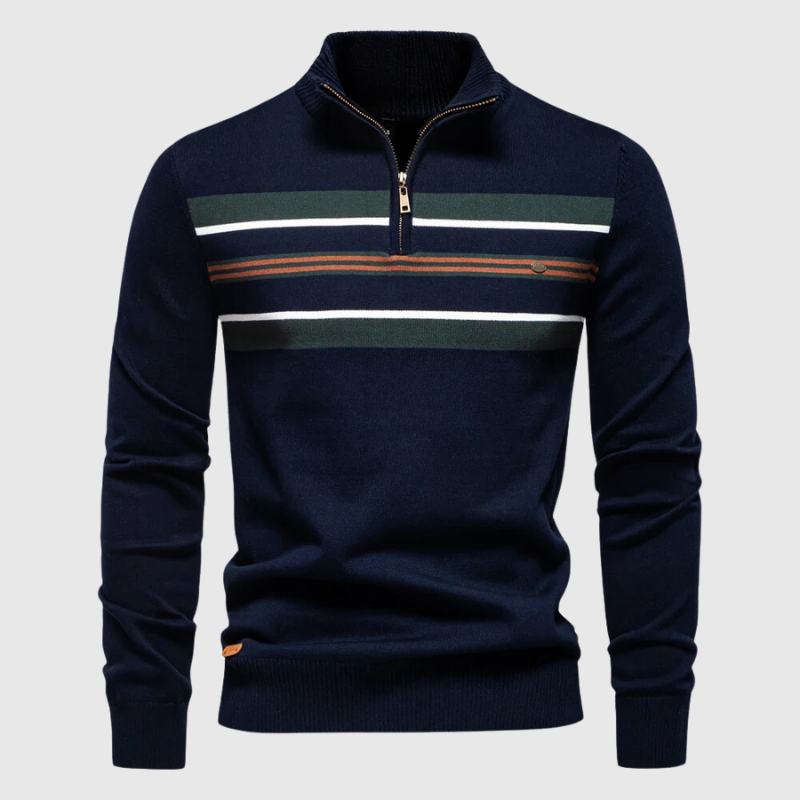 Men's Modern Contrast Chest Striped Half-Zip Jumper - Stylish & Comfortable Knitwear for Casual Wear