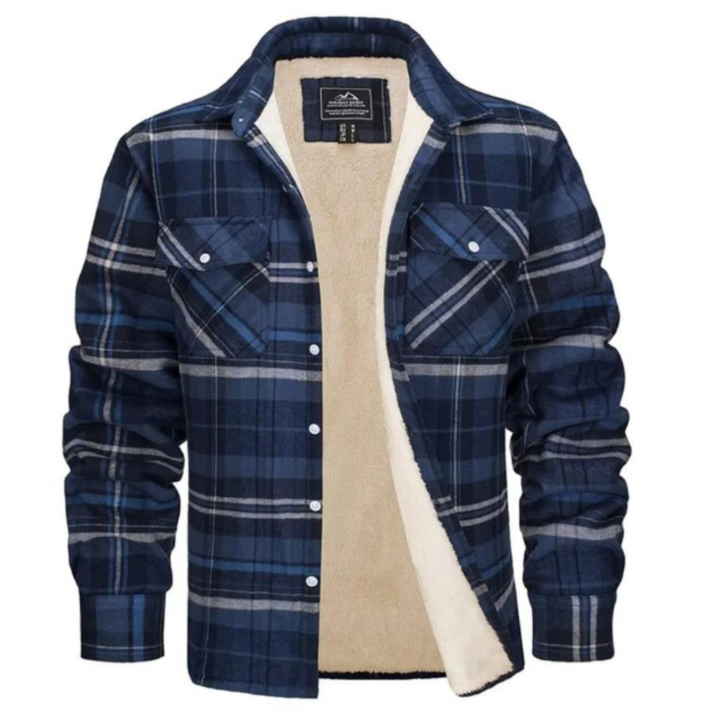 Men's Checked Bomber Jacket with Cozy Warm Lining & Convenient Snap Pockets - Stylish & Comfortable Outerwear for Fall/Winter