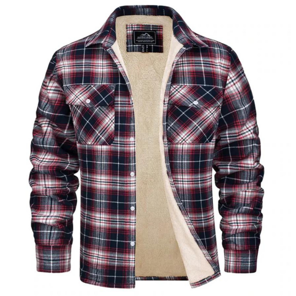 Men's Checked Bomber Jacket with Cozy Warm Lining & Convenient Snap Pockets - Stylish & Comfortable Outerwear for Fall/Winter