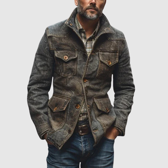 Roberto Russo Men's Rustic Denim Jacket - Classic Vintage Style, Durable Fabric, Perfect for Casual Wear