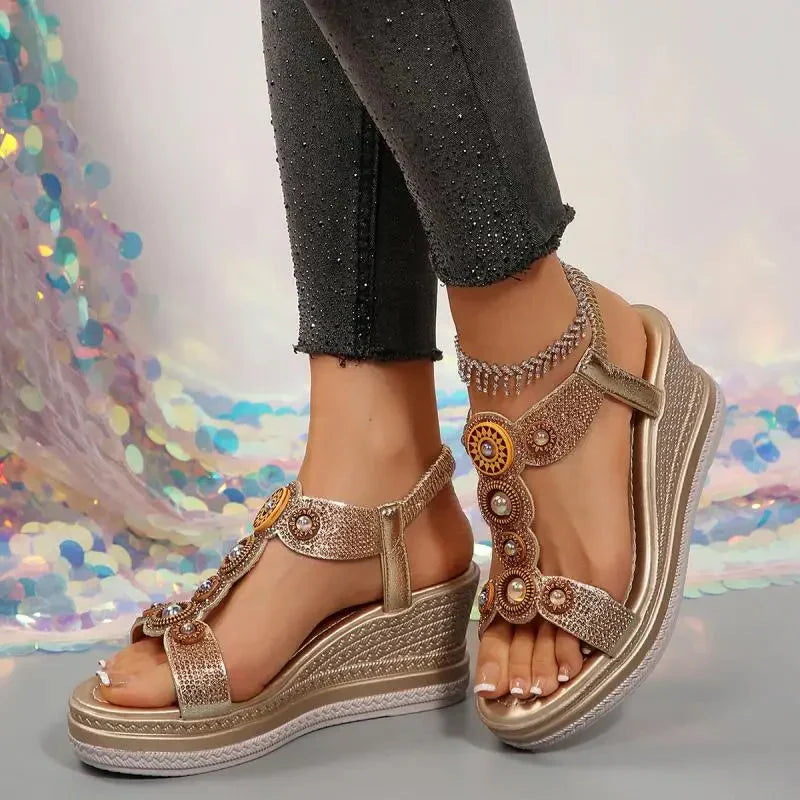 Gem Embellished Wedge Sandals